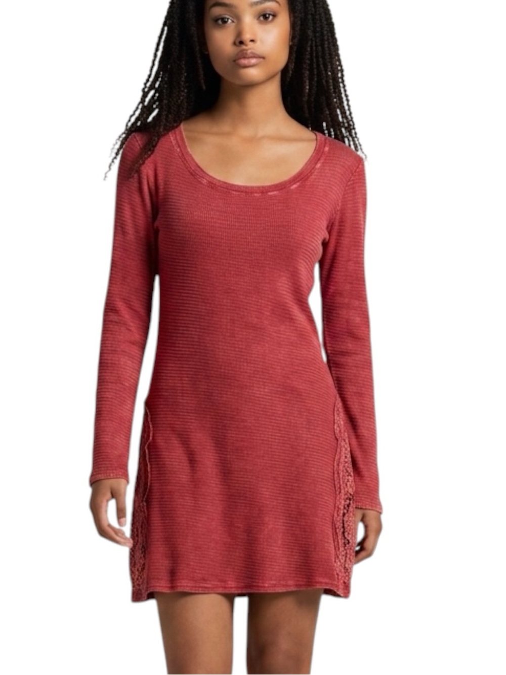 Able Reddish Orange Long Sleeve Scoop Neck Bohemian Festival Dress NWOT Size M